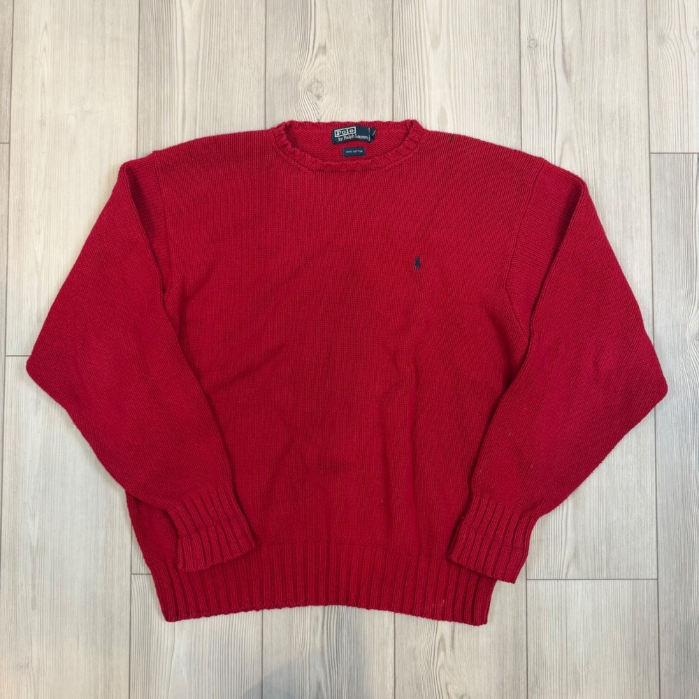 Polo‎ Ralph Lauren Red Cotton Shaker Knit Crewneck Sweater Mens XXL Pony Logo